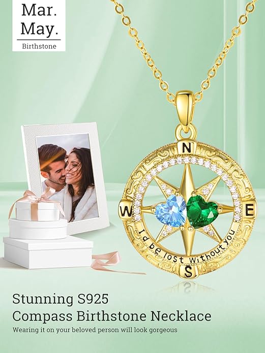 Valentine's Day Gifts for Wife 925 Sterling Silver Double Birthstone Pendant Necklaces I Love You for Always and Forever Necklace Anniversary Birthday Gifts for Wife Girlfriend Mom Her