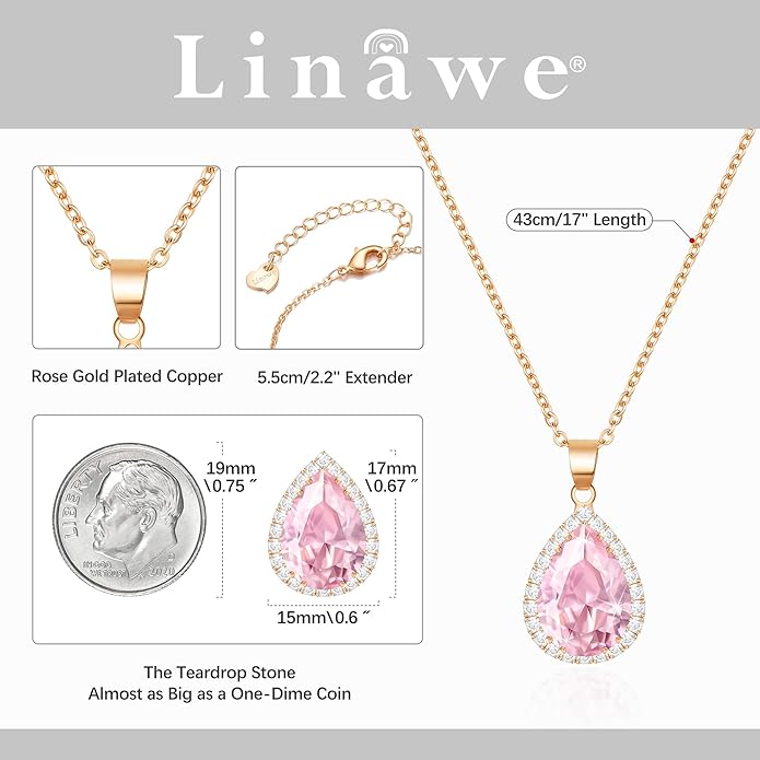 Linawe Crystal Chain Necklace for Women Trendy, Imitation Diamond Pendant, Statement Cubic Zirconia Boho Jewelry Set, 14K Gold/Rose Gold/Silver Birthstone Necklace
