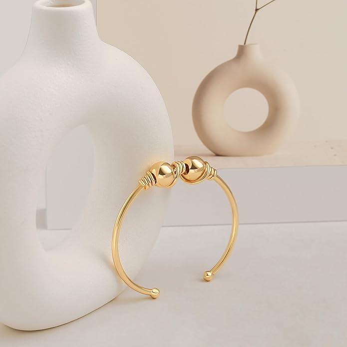 PERNNLA PEARL Dainty Gold Bar Bracelet for Women Simple Delicate Thin Cuff Bangle Hook Bracelet 18K Gold Plated Handmade Minimalist Jewelry