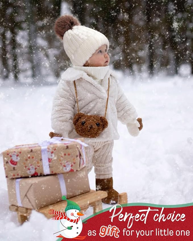 FURTALK Kids Winter Hat Toddler Knitted Beanie with Faux Fur Pom Poms for Baby Girls Boys