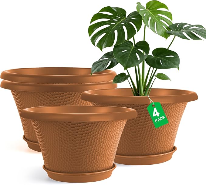 Quarut 12 Inch Pots for Plants, 4 Pack Large Flower Pots by Quarut
