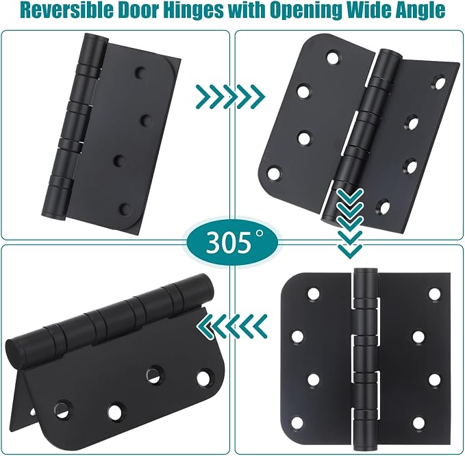 3 Pcs Black 4'' Ball Bearing Door Hinges, Square and 5/8'' Radius Corner | - Image 6