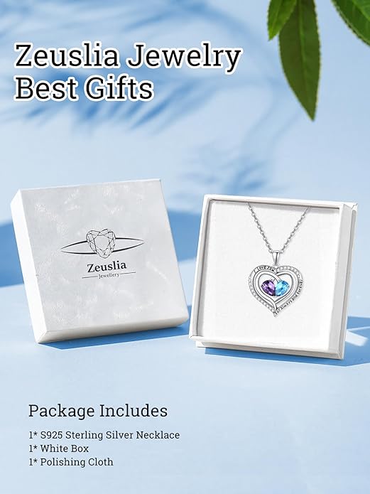 Valentine's Day Gifts for Wife 925 Sterling Silver Double Birthstone Pendant Necklaces I Love You for Always and Forever Necklace Anniversary Birthday Gifts for Wife Girlfriend Mom Her