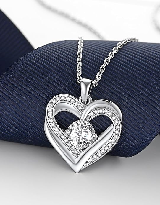 MomentWish Heart Necklace for Women Moissanite, Simulated Diamond, 925 Sterling Silver