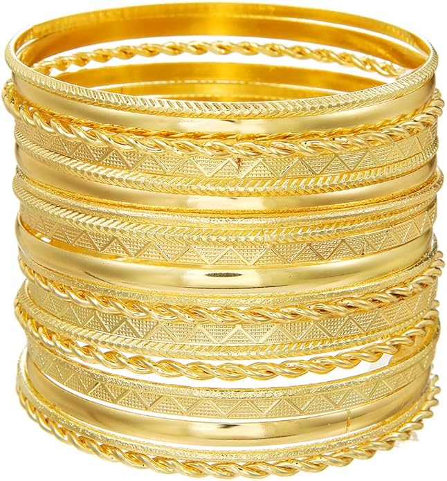 16Pcs Gold Bangle Bracelets for Women - Multi Layer Stackable Textured Bracelets Boho Jewelrys Set.