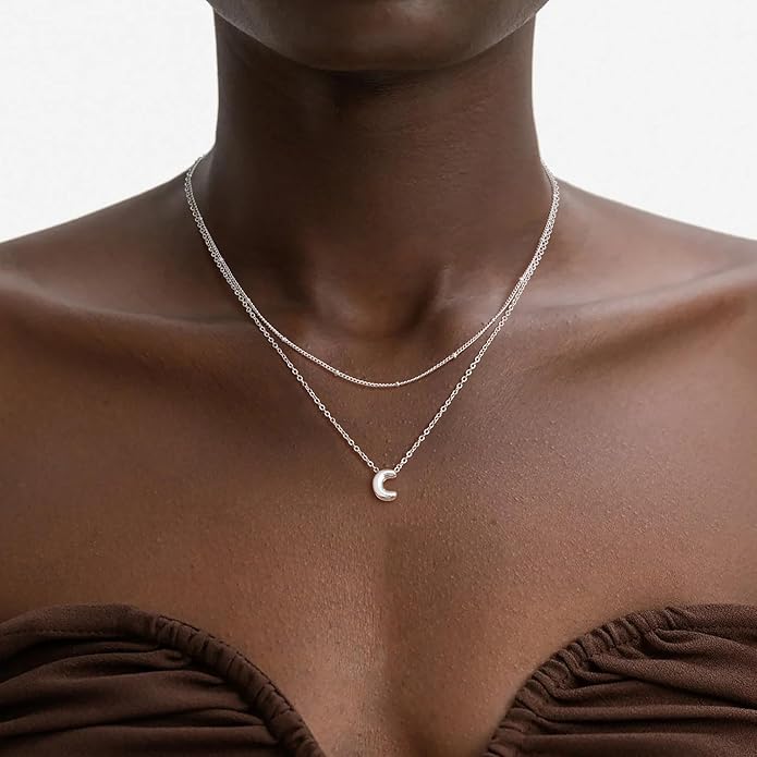 Valentines Day Gifts for Her - Bubble Letter Necklace Layered 14K Gold Plated Initial Necklaces for Women Dainty Cute Choker Pendant Stack Jewelry Fashion Accessories Teen Gift Trendy Stuff