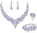 BriLove Wedding Bridal Jewelery for Women Austrian Crystal Teardrop Cluster Statement Necklace Dangle Earrings Link Bracelet Set