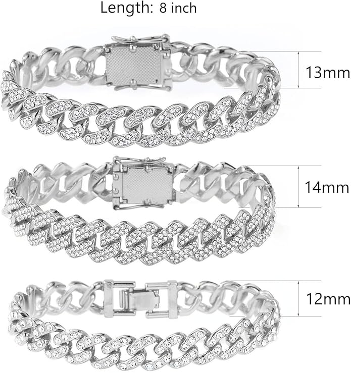 14K Gold Plated Ankle Bracelets for Women Cuban Link Anklets Plus Size Silver Ankle Bracelet Layered Link Anklet Set Rhinestone Bling Anklets Silver Jewelry for Women Gift Set