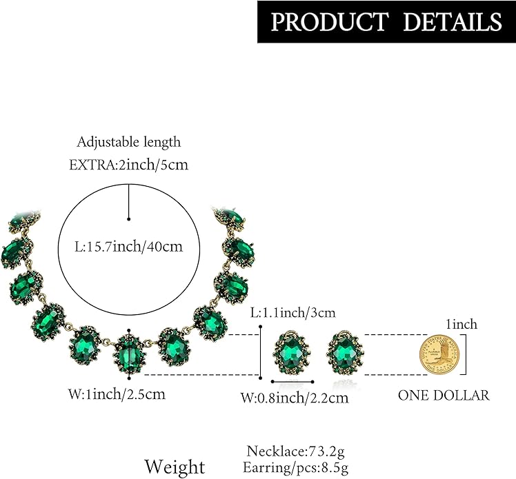 BriLove Victorian Style Statement Necklace Pierced Earrings Jewelry Set for Women Crystal Floral Cameo Inspired Oval Jewellery for Party Prom