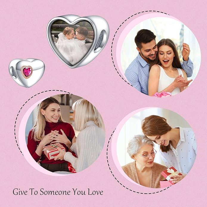Annmors Personalized Photo Charms For Bracelets/Necklace 925 Sterling Silver Love Heart Shaped Engraved Customize Picture Gift for Birthday Mother's Day,Bead Charms Jewelry for Women