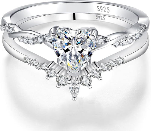 1.25ct Womens Heart Promise Ring, 925 Sterling Silver Heart Cut Created Emerald/Sapphire/Amethyst/Ruby/Cubic Zirconia/Opal Twisted Vine Engagement Ring for Women Size 5-10