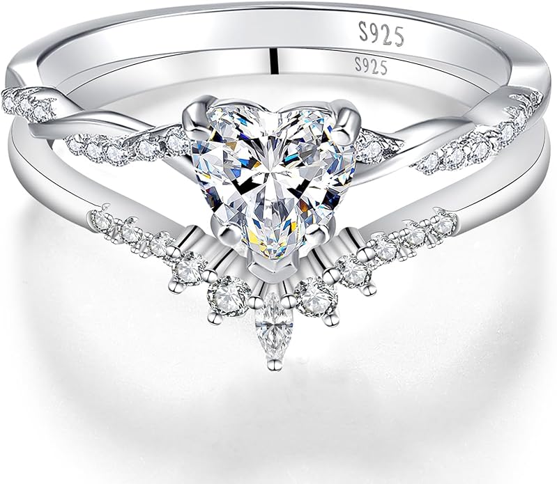 1.25ct Womens Heart Promise Ring, 925 Sterling Silver Heart Cut Created Emerald/Sapphire/Amethyst/Ruby/Cubic Zirconia/Opal Twisted Vine Engagement Ring for Women Size 5-10