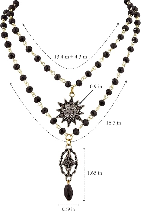 Sacina Layered Black Beaded Star Choker Necklace, Gothic Emo Punk Grunge Necklace, Gothic Jewelry, Halloween Christmas Jewelry Gift for Women