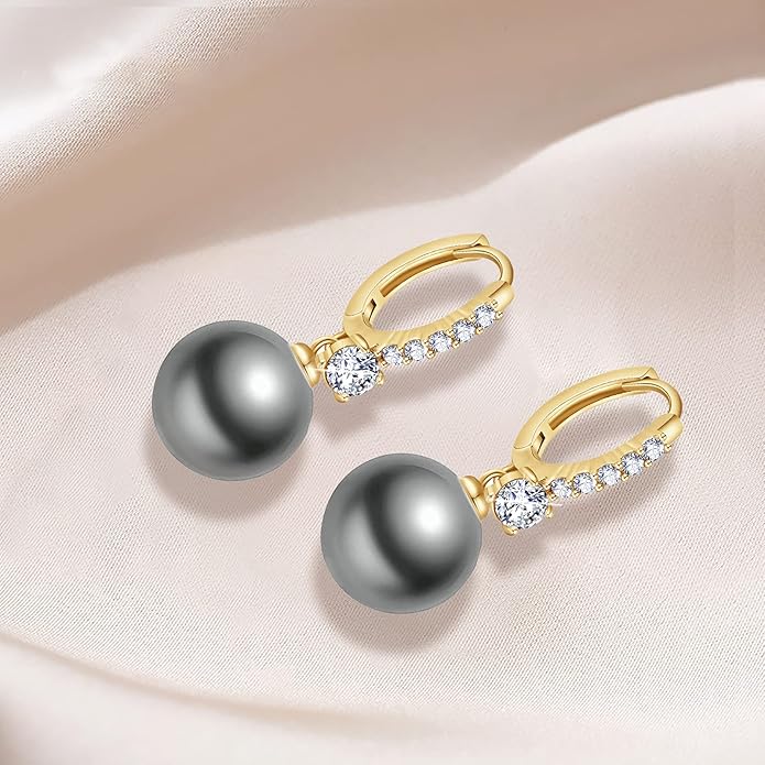 Pearl Earrings for Women 14K Gold Plated Hypoallergenic Pearl Earrings 5A Cubic Zirconia Dangle Earrings Elegant Jewelry