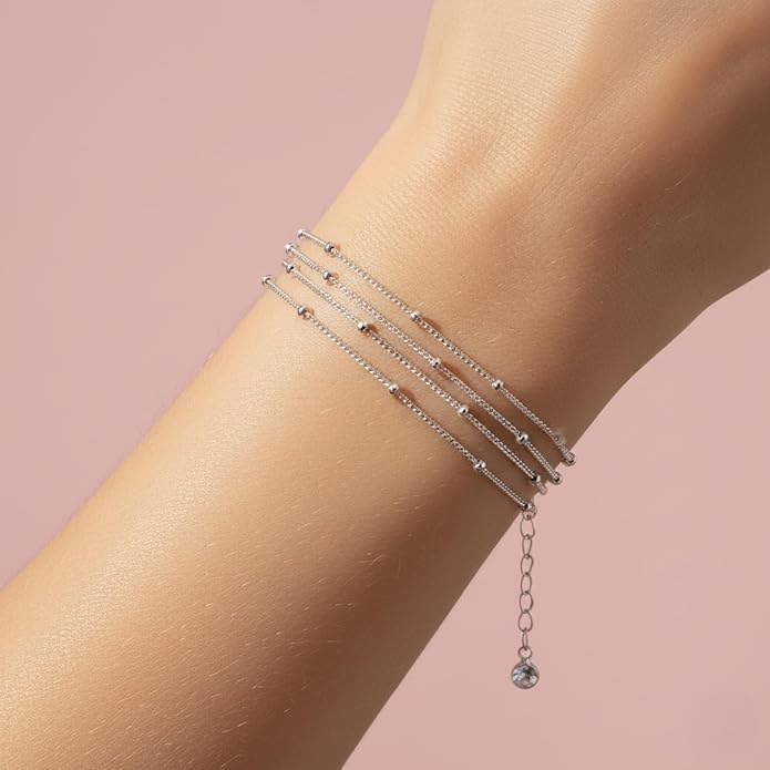 Solza 3 Layer Chain Bracelet for Women – Stainless Steel Adjustable Layered Bracelet, Minimalist Charm Jewelry, Non-Tarnish Plated, Stackable Design