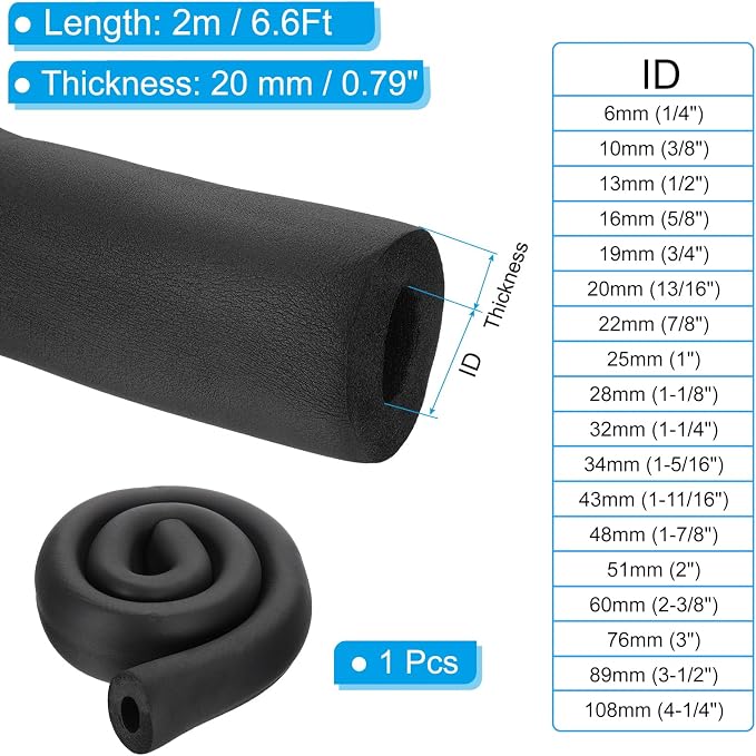 PATIKIL 1" ID x 6.6Ft Pipe Insulation Foam Tubes, Pipe Cover Wrap Roll Bar - Image 2