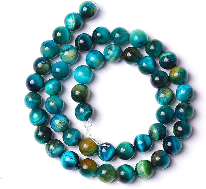 8mm Natural Blue Tiger Eye Stone Beads Round Loose Beads for Jewelry Making DIY Bracelet Necklace Accessories 15" 45pcs (Blue Tiger, 8mm)