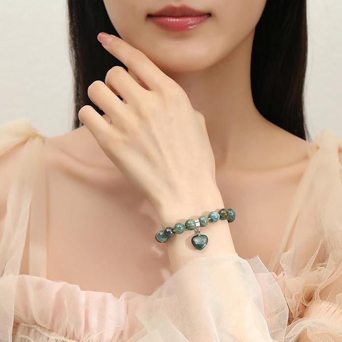 MAIBAOTA Healing Crystal Bracelet for Women, 8 mm Natural Gemstone Beaded Bracelet, Love Heart Bracelet Jewelry Gifts for Birthday Mothers Day Valentine's Day Anniversary