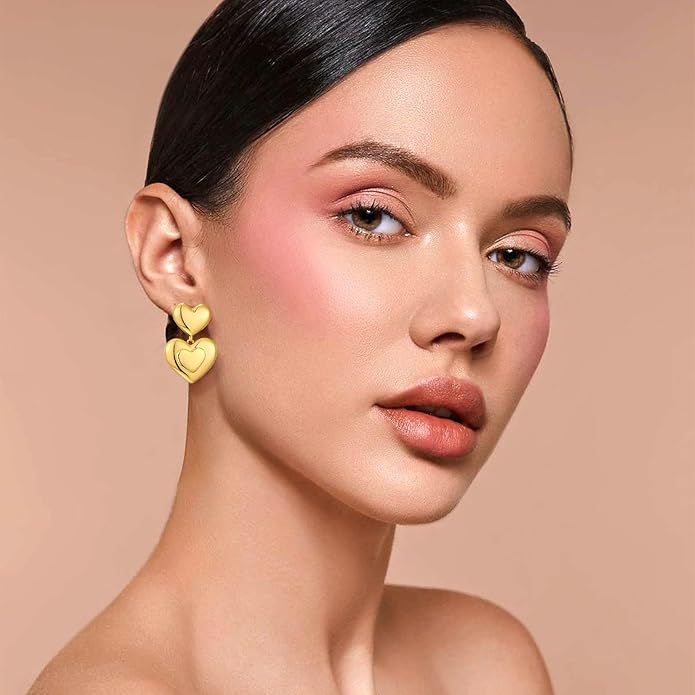 Chunky Gold Earrings for Women - Hammered Gold Plated Dangle Drop Jewelry Gifts