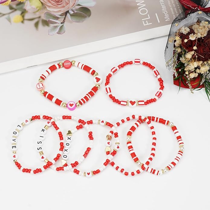 Beaded Bracelet for Women Pink Love Heart Stretch Bracelets Accessories