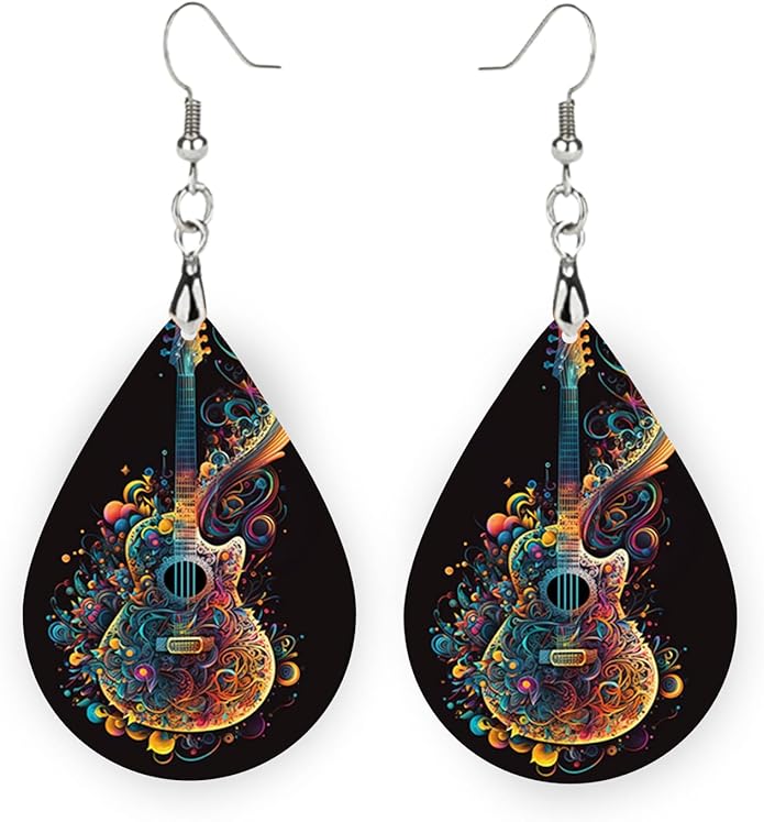 Teardrop Wood Earrings Light Weight Printed Image Dangle Jewelry, Fun and Funky
