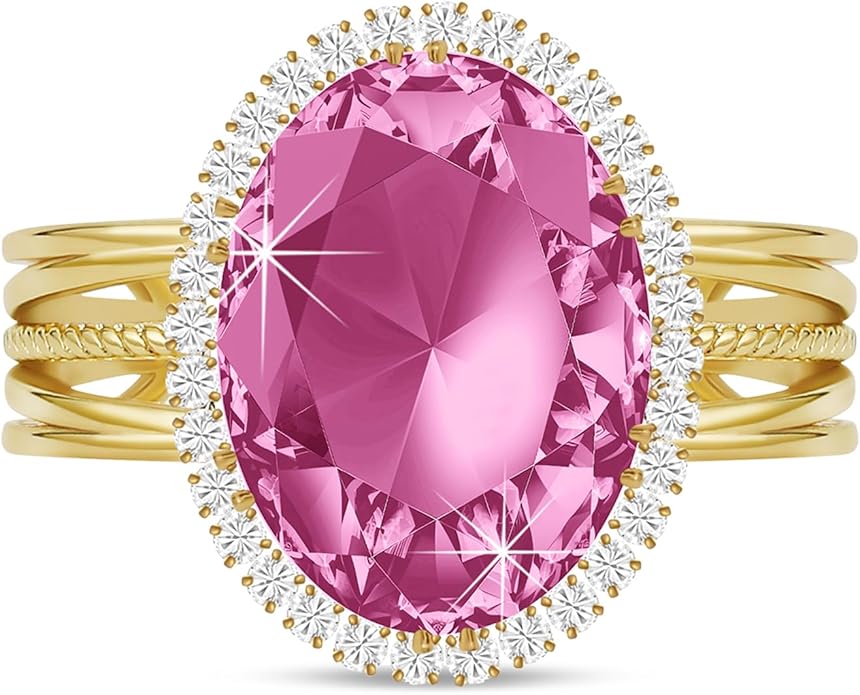 Linawe Birthstone Chunky Adjustable Rings for Women, Gold/Silver/Rose Gold Statement Rings, Imitation Diamond Fake Gemstone Crystal Cocktail Ring, Cubic Zirconia Costume Jewelry