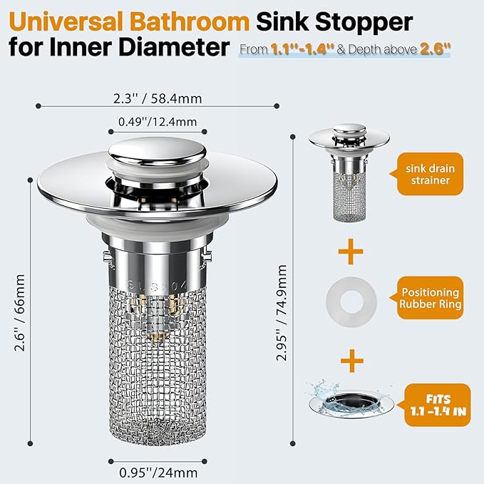 2PCS Bathroom Sink Stopper Hair Catcher, Pop Up Sink Drain Stopper - Image 3