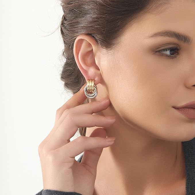 Chunky Geometric Knot Link Stud for Women, Statement Drop Dangle Earrings, Medium Size