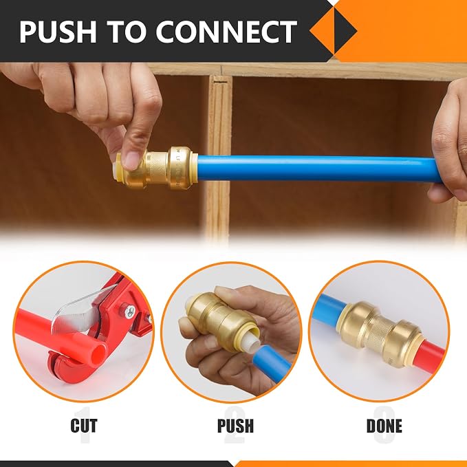300PC HeSun 1/2" Pushfit Tee, Push to Connect Plumbing Fittings | Brass - Image 6