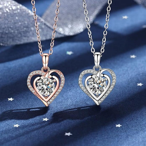 14K Gold 1 Carat Diamond Classic Heart Pendant Necklace for Women, Round Cut D-Color VVS1,A Unique Birthday Gift for Her