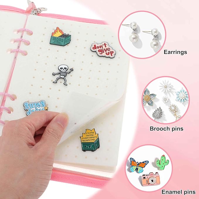 Pin Bag, Portable Pin Display Book, Ideal for Pins, Brooches Storage, Pink White