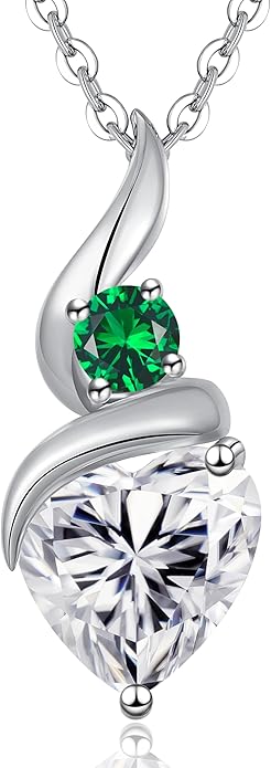 ANDSO Valentine's Day Gift Moissanite Heart Pendant Necklaces for Women, 925 Sterling Silver Necklace with Birthstone, Ideal Anniversary Present or Birthday Jewelry Gifts for Mom Wife Her Girlfriend