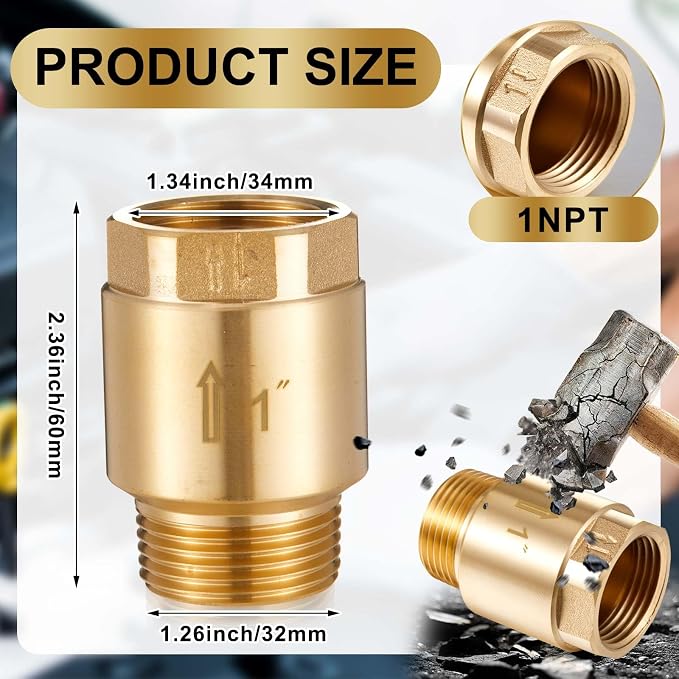 Zonon 2 Pcs 1 Inch Check Valve One Way Brass Non Return in Line Check Valve - Image 2