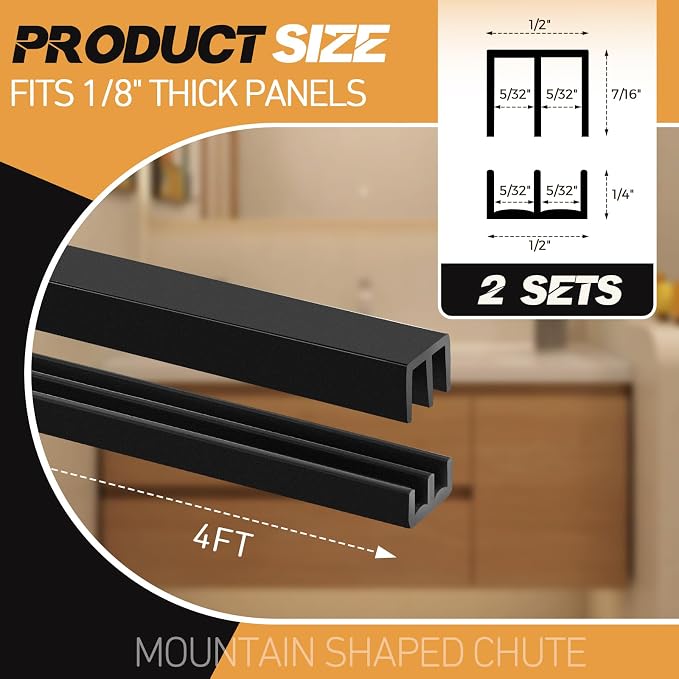 2 Sets 4FT Sliding Door Track for 1/8" Thick Panels Closet Glass Doors Plastic - Image 2