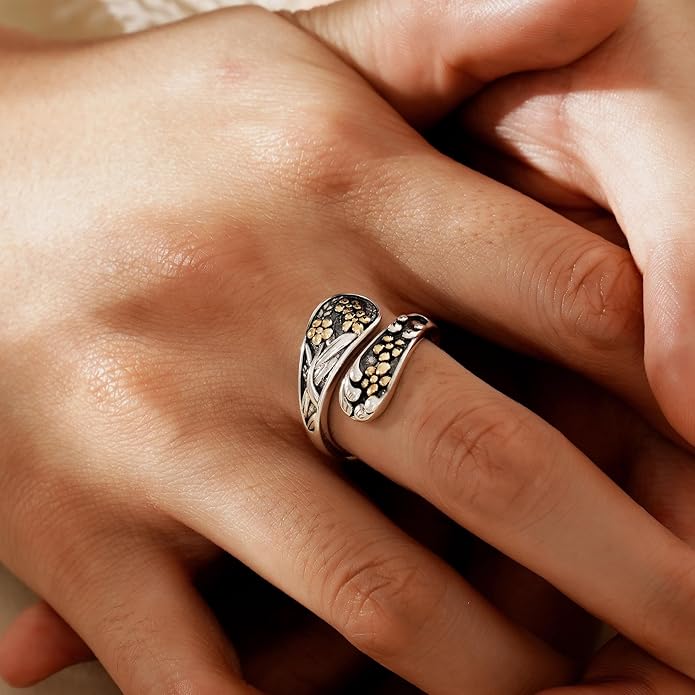 Spoon Rings for Women 925 Sterling Silver Sunflower Adjustable Thumb Spoon Rings Celtic Knot Promise Engagement Statement Boho Vintage Finger Open Antique Rings Jewelry