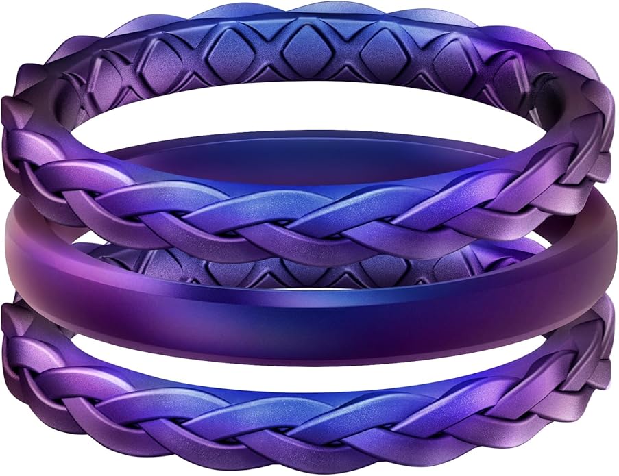 Egnaro Women's Wedding Bands, Silicone Thin and Stackable Rubber Engagement Ring, Variety Multipack With Breathable Grooves Workout Accessories