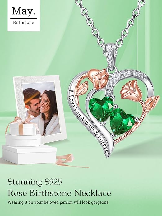 Valentine's Day Gifts for Wife 925 Sterling Silver Double Birthstone Pendant Necklaces I Love You for Always and Forever Necklace Anniversary Birthday Gifts for Wife Girlfriend Mom Her