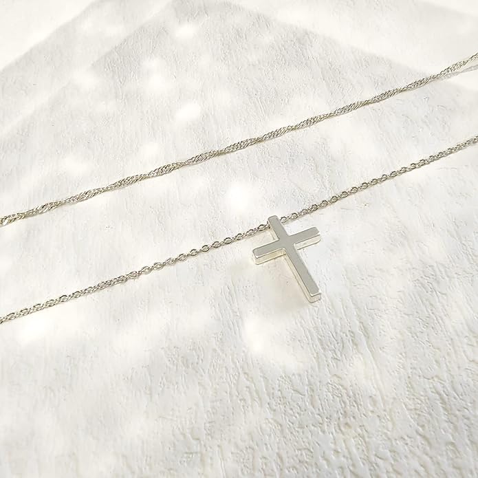 Zeffy Cross Necklace for Women, 18k Gold/Silver Plated Tiny Cross Pendant Necklace Simple Layered Cross Necklaces Gold Jewelry for Women