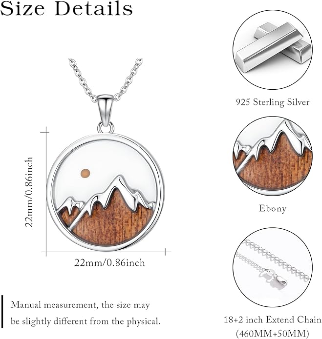 Natural Necklace for Women 925 Sterling Silver Mountain/Wave Pendant Necklace Nature Jewelry Gift for Women