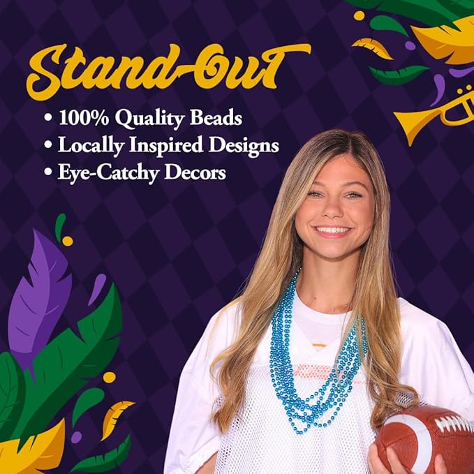 THE MARDI GRAS KREWE - Beads Necklaces Mardi Gras 72 Pack, 6 Dozen 33" 7mm - Party Favors, Parades, Bulk Decorations, Costumes, Festivals, Events - Turquoise