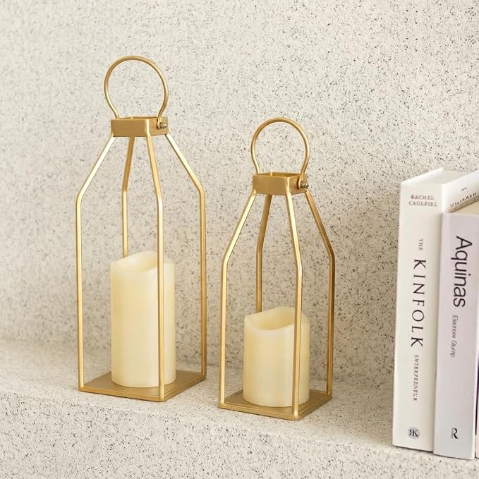 Perfnique Modern Farmhouse Lantern Decor, 2 LED 6hr Timer Flameless Candles ＆ - Image 2