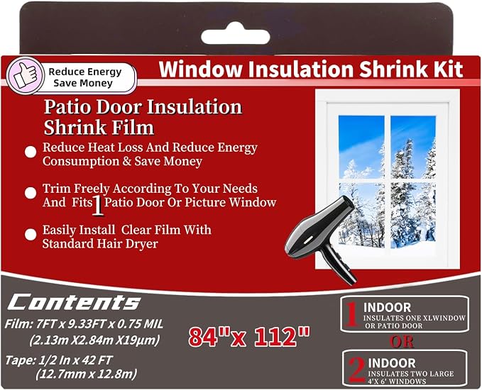 Large Patio Door Shrink Film Window Insulation Kit 84-Inch By 112-Inch | Clear - Image 3