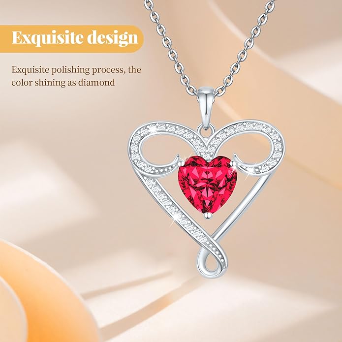 Infinity Necklace for Women, 925 Sterling Silver Heart Necklace with 5A Zircon, White Gold Plated Adjustable Chain, Gift for Valentine's Day, Birthday, Anniversary for Wife, Girlfriend, Mom