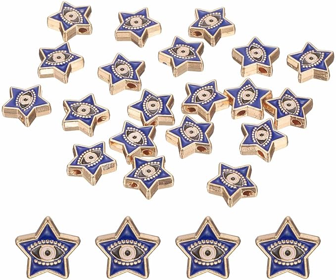 MECCANIXITY 20 Pcs Star Evil Eye Beads Colorful Flat Loose Spacer Evil Eye Charms for DIY Bracelet Earrings Necklace Crafts Jewelry Making, Bright Blue