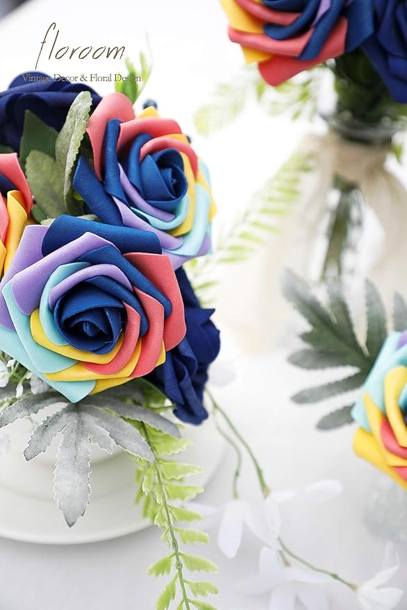 Artificial Flowers 25pcs Real Looking Whimsical Blue Foam Fake Roses - Image 3