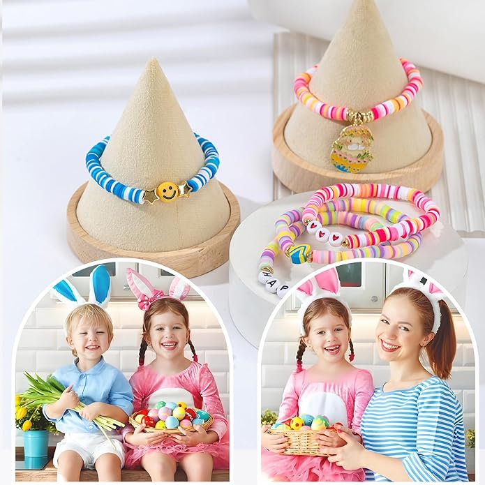 Friendship Beaded Bracelets for Women, Stackable Colorful Surfer Boho Clay Bead Stretch Bracelets