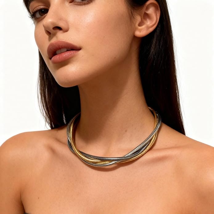 Chunky Gold Snake Chain Choker for Women Stainless Steel Layered Collar Necklace Punk Gothic Y2K Statement Jewelry Gift