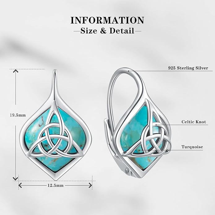 Celtic Knot Turquoise Earrings 925 Sterling Silver Leverback Earrings Western Boho Genuine Turquoise Jewelry Gifts