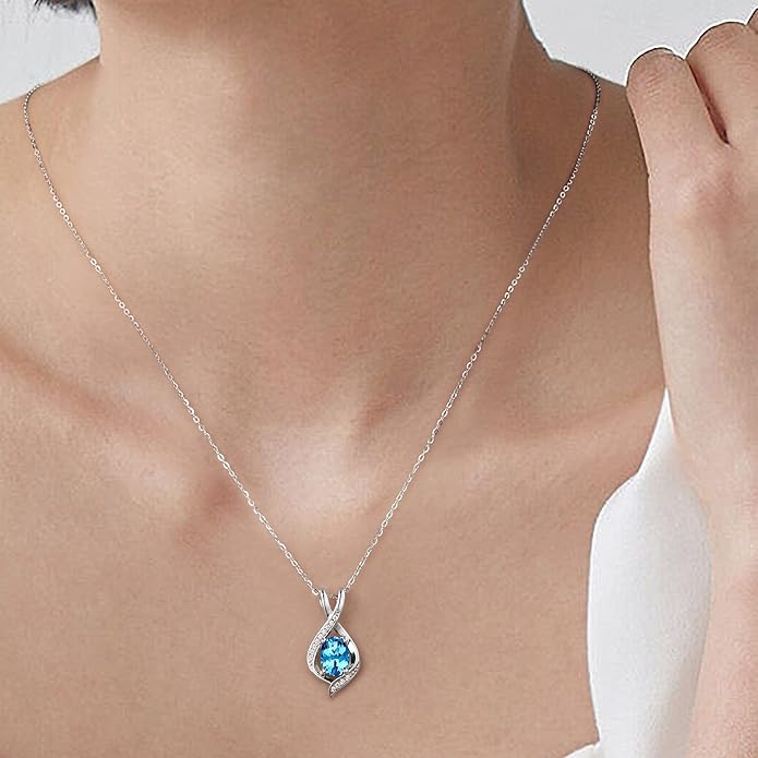 SMILEST Valentines Day Gifts for Her - 925 Sterling Silver Oval Sparkle Birthstone Necklace, Infinity Pendant Necklace Anniversary Birthday Gifts for Women Wife Girlfriend Mom Birthstone Necklace