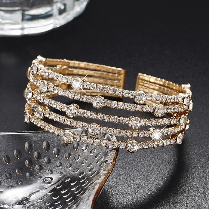 Suyi Rhinestone Bracelet Multilayer Gold Cuff Bracelet for Women Crystal Braidal Bracelets
